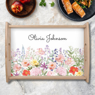 Colorful Pretty Flowers Floral Garden Personalized Serving Tray