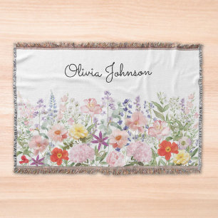 Colorful Pretty Flowers Floral Garden Personalized Throw Blanket