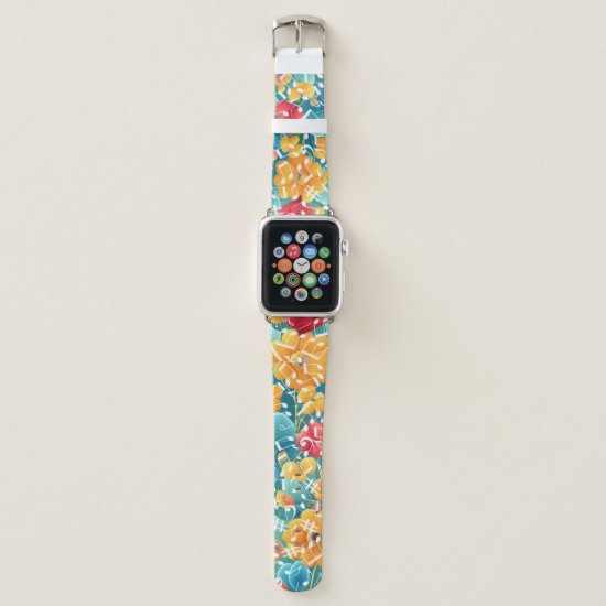 Colorful Pretty Flowers & Music Note Sprinkle App  Apple Watch Band