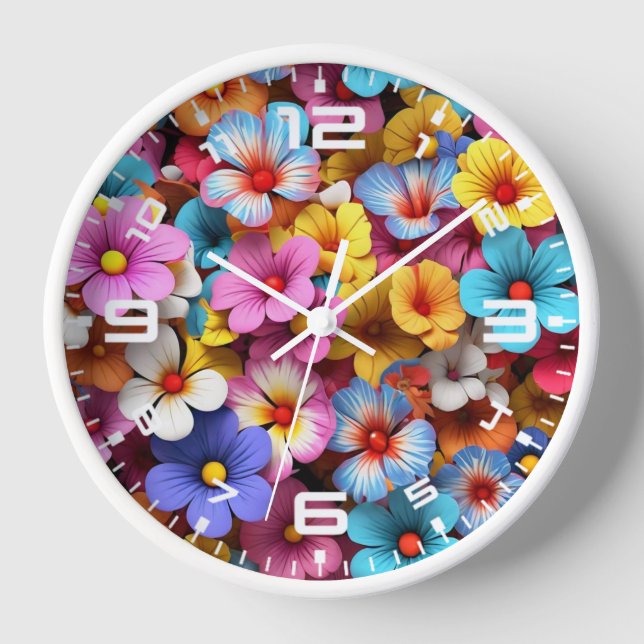 Colorful Pretty Flowers Pattern-20240 Clock (Front)