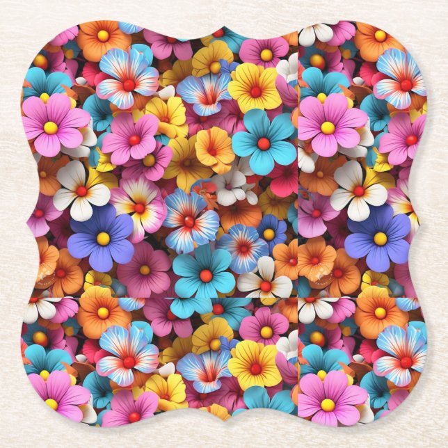 Colorful Pretty Flowers Pattern-20240 Paper Coaster (Front)