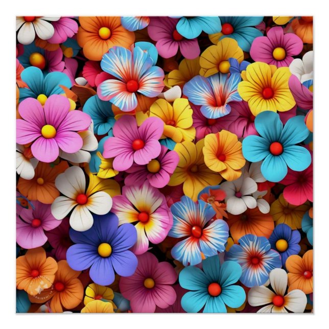 Colorful Pretty Flowers Pattern-20240 Poster (Front)