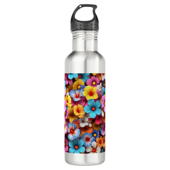 Colorful Pretty Flowers Pattern-20240 Stainless Steel Water Bottle (Front)