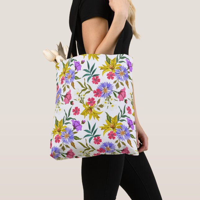 Colorful pretty flowers pattern tote bag (Close Up)