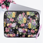Colorful Pretty Garden Flowers on Black Background Laptop Sleeve<br><div class="desc">Colorful Pretty Garden Flowers on Black Background laptop sleeve</div>