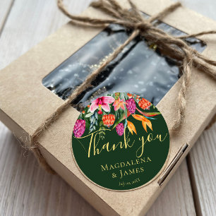 Colorful Pretty Pink Orange Tropical Flowers Favor Classic Round Sticker