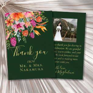 Colorful Pretty Pink Orange Tropical Flowers Photo Thank You Card