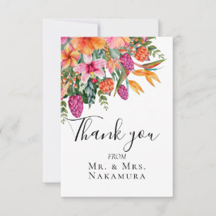 Colorful Pretty Pink Orange Tropical Flowers Photo Thank You Card