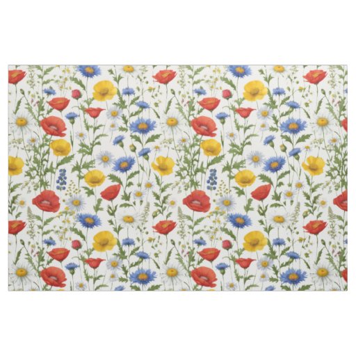 Colorful Pretty Wildflower Patterned Bright Floral Fabric