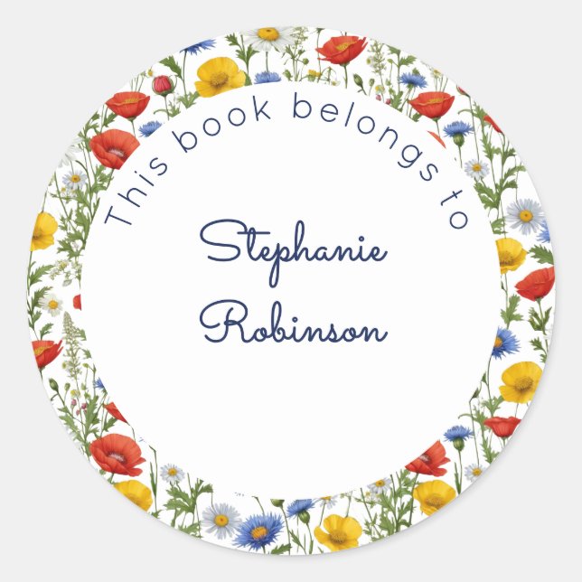 Colorful Pretty Wildflowers This Book Belongs To Classic Round Sticker (Front)