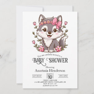 Colorful Pretty Wolf Baby Shower Invitation