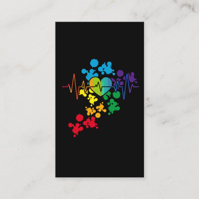 Colorful Pride Heart Rainbow Heartbeat lgbt Business Card (Front)