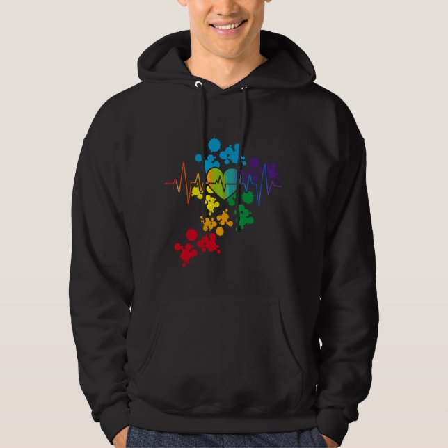 Colorful Pride Heart Rainbow Heartbeat lgbt Hoodie (Front)