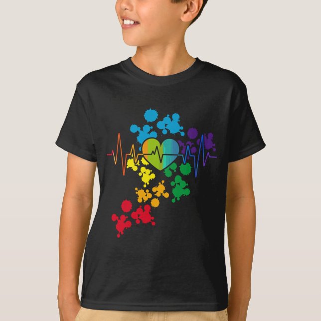 Colorful Pride Heart Rainbow Heartbeat lgbt T-Shirt (Front)