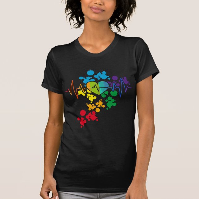 Colorful Pride Heart Rainbow Heartbeat lgbt T-Shirt (Front)