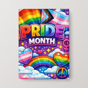Colorful Pride Month Rainbow and Unicorn Art Button