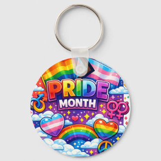 Colorful Pride Month Rainbow and Unicorn Art  Keychain