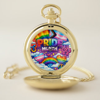 Colorful Pride Month Rainbow and Unicorn Art  Pocket Watch