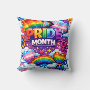 Colorful Pride Month Rainbow and Unicorn Art Throw Pillow
