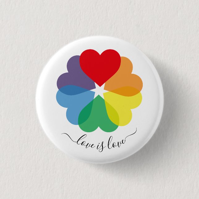 Colorful Pride Rainbow Hearts Button (Front)