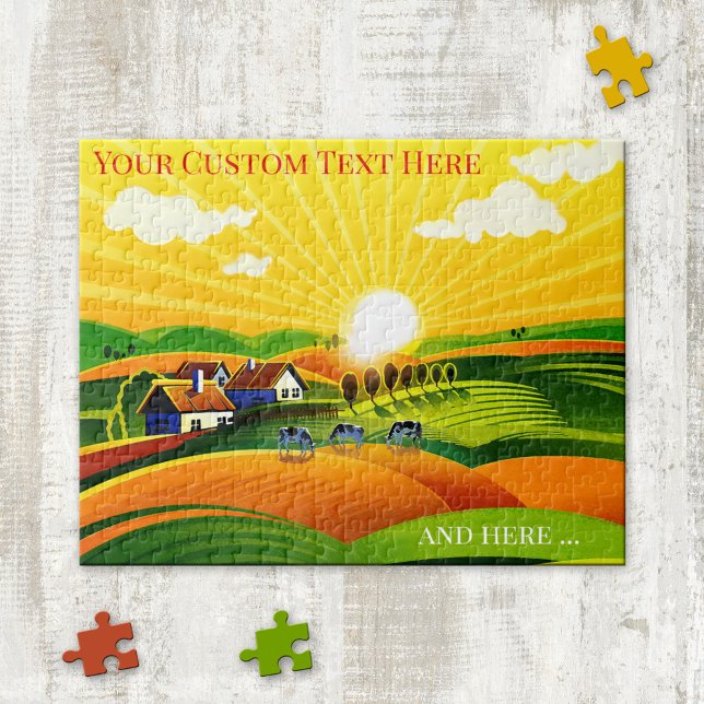 Colorful Primitive Art Farm Land Sunrise Puzzle (Creator Uploaded)