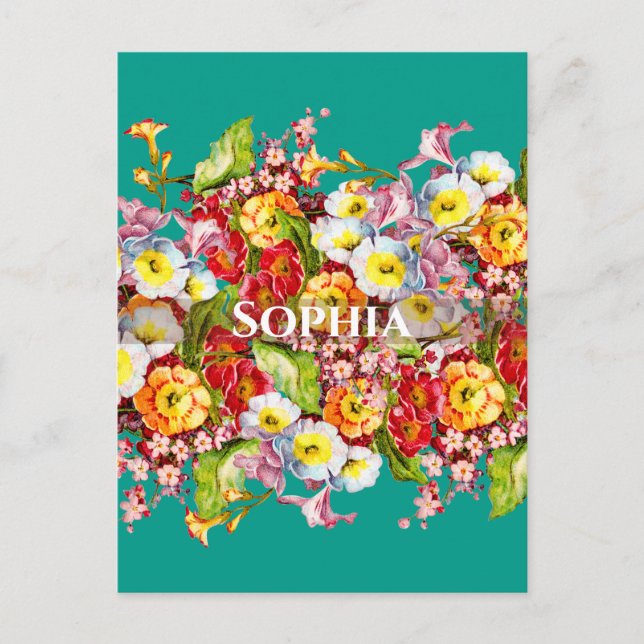 Colorful Primroses Cute Floral Spring Personalized Postcard (Front)