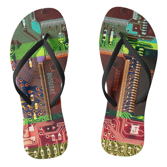 Colorful Printed Circuit Board Personalized Geeky Flip Flops (Footbed)