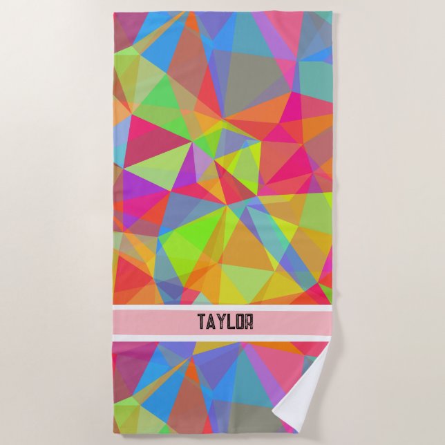 Colorful Prism Geometric Kaleidoscope Rainbow Beach Towel (Front)