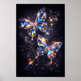 Colorful Prismatic Diamond Crystal Butterfly Glass Poster