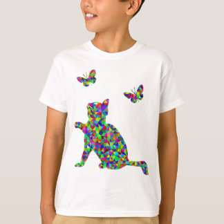 Colorful Prismatic Kitten Playing-With-Butterflies T-Shirt