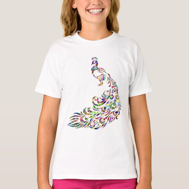 Colorful Prismatic Peacock Bird Novelty T-Shirt (Front)