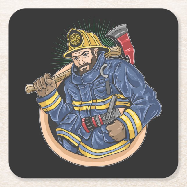 Colorful Professional Firefighter Square Paper Coaster (Front)