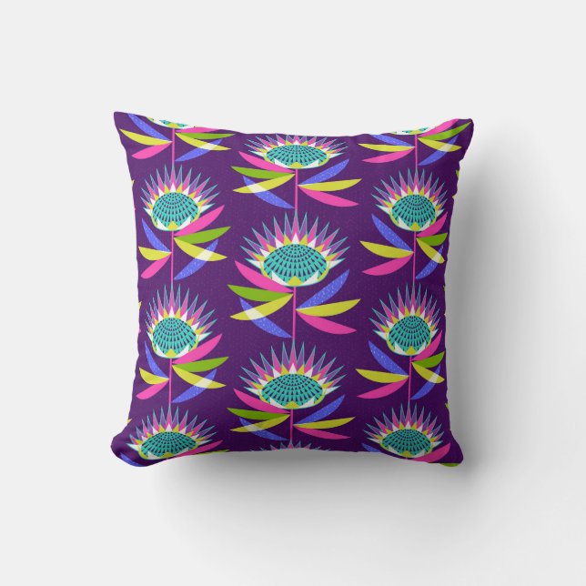 Colorful Protea Throw Pillow (Front)
