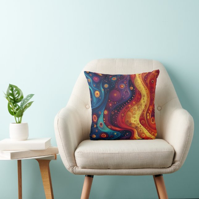 Colorful Psychedelic Abstract Art Throw Pillow (Chair)