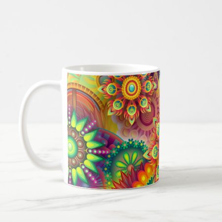 Colorful Psychedelic Abstract Floral Pattern Coffee Mug
