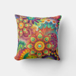 Colorful Psychedelic Abstract Floral Pattern Throw Pillow at Zazzle
