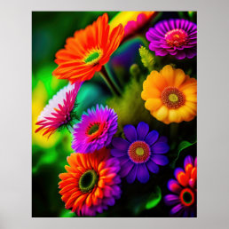 Colorful Psychedelic Abstract Flower Artwork Poster