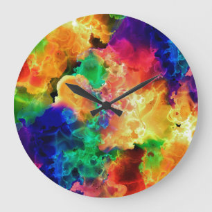 Colorful Psychedelic Abstract Rainbow Large Clock