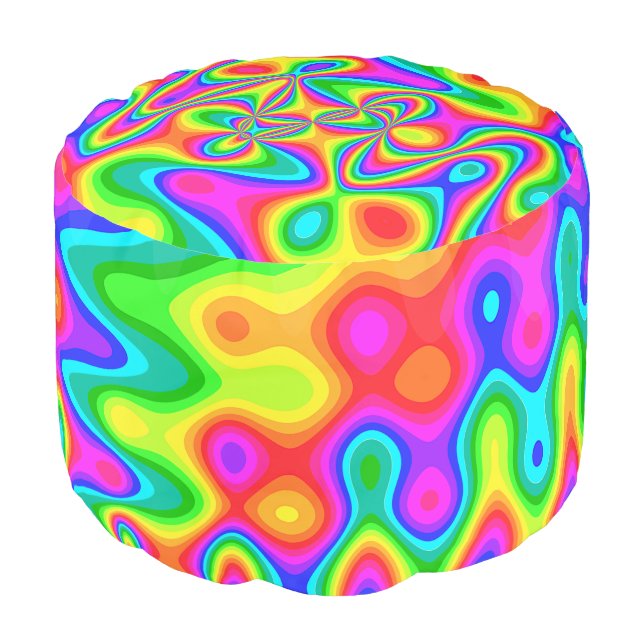 Colorful Psychedelic Art Round Pouf (Angled Front)