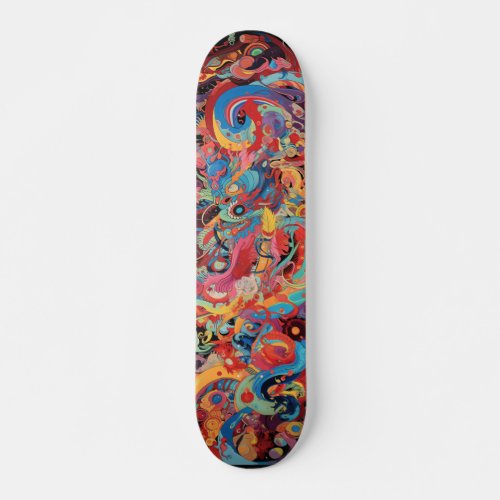 Colorful psychedelic art skateboard
