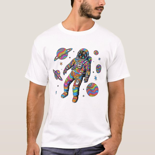 Colorful Psychedelic Astronaut Space Art Trippy   T-Shirt (Front)