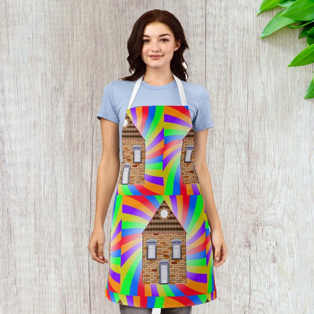 Colorful Psychedelic Brick House Rainbow Design Apron (Creator Uploaded)
