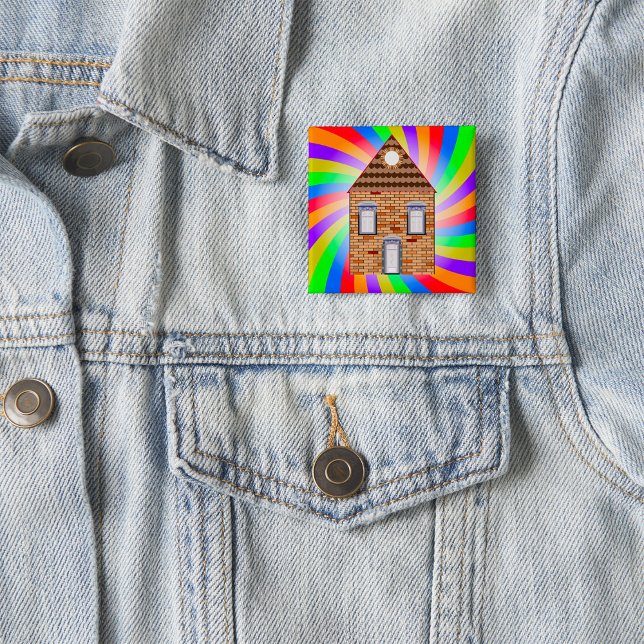Colorful Psychedelic Brick House Rainbow Design Button (Creator Uploaded)