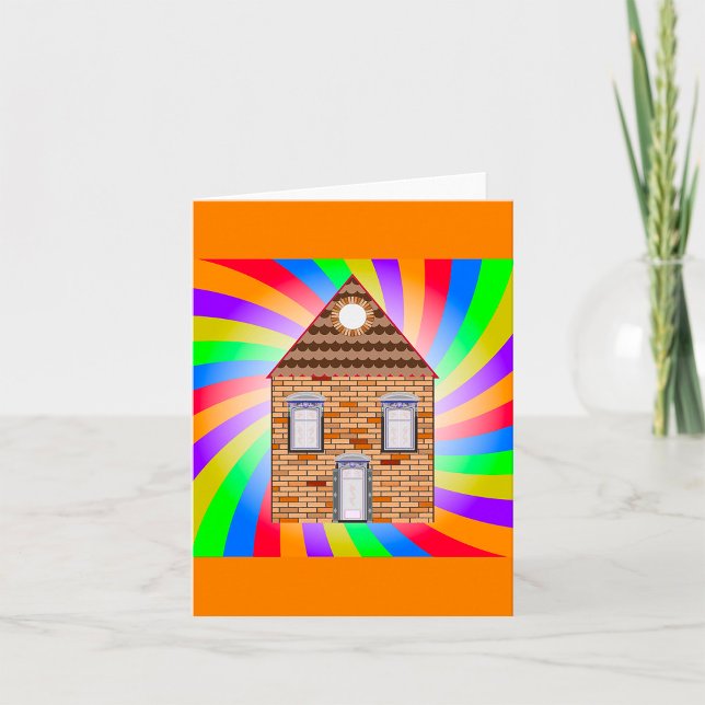 Colorful Psychedelic Brick House Rainbow Design Card (Creator Uploaded)