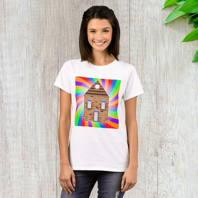 Colorful Psychedelic Brick House Rainbow Design T-Shirt (Creator Uploaded)