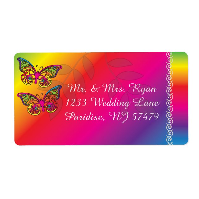 Colorful Psychedelic Butterfly Designs Label (Front)