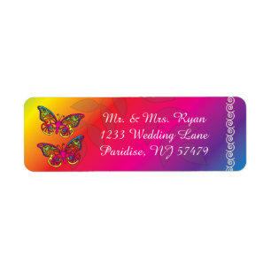 Colorful Psychedelic Butterfly Designs Label