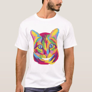 Colorful Psychedelic Cat Face Pop Art Style T-Shirt