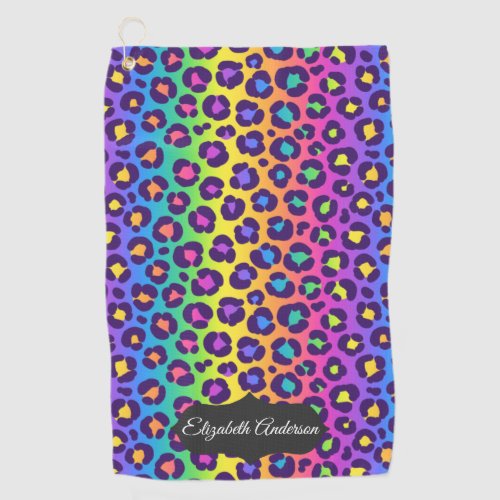 Colorful Psychedelic Cheetah Print Personalized Golf Towel