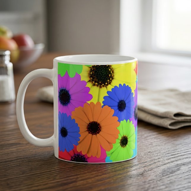 Colorful Psychedelic Daisy Floral Pattern Coffee Mug (Colorful Psychedelic Daisy Floral Pattern. Coffee Mug)